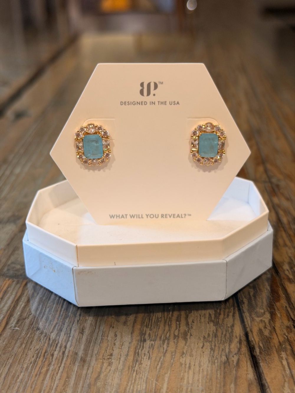 Bomb Party NWOT! Gold-Tone Aqua Crystal Halo Stud Earrings